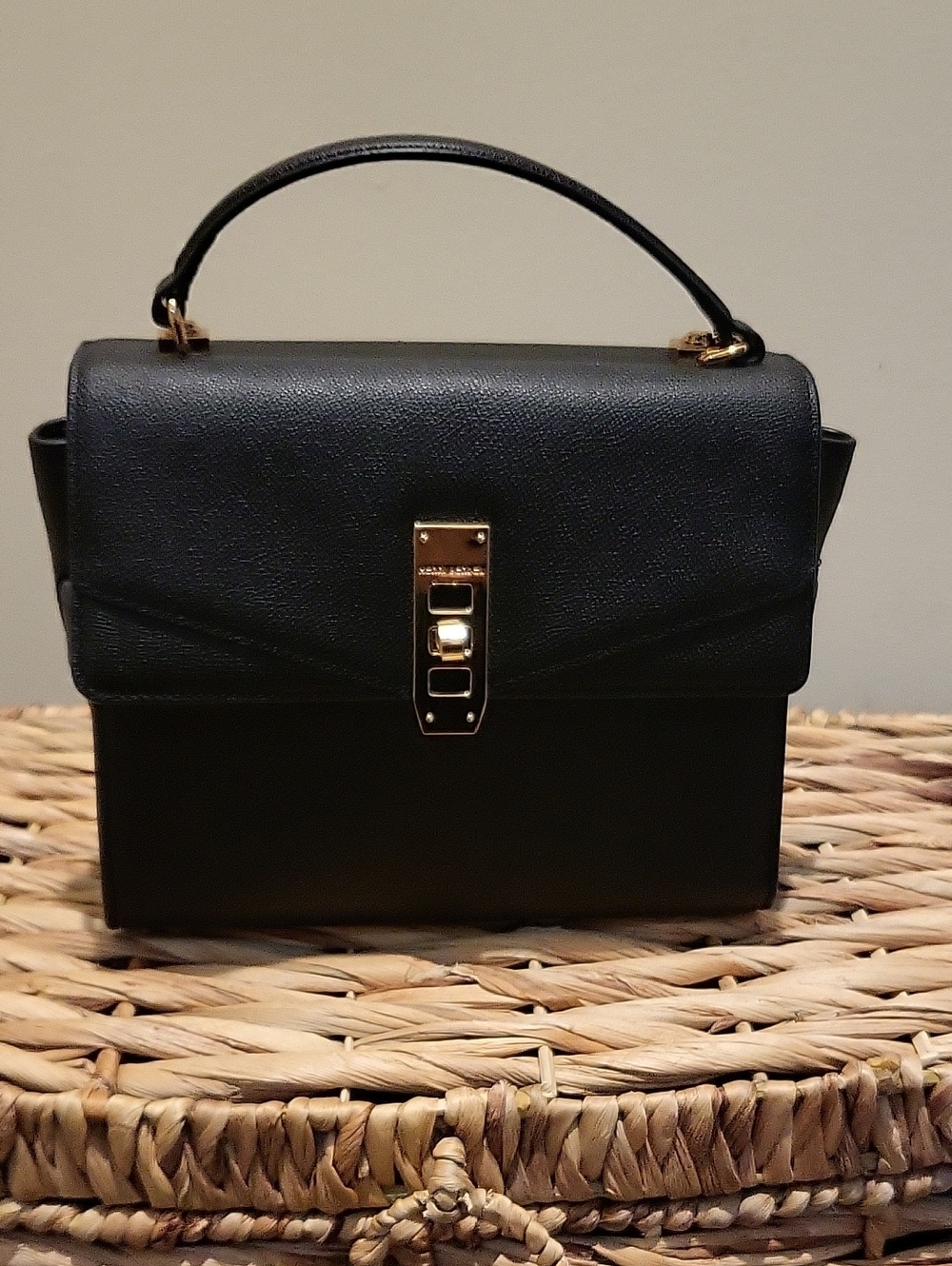 Henri Bendel Black Top-Handle Satchel with Gold Hardware